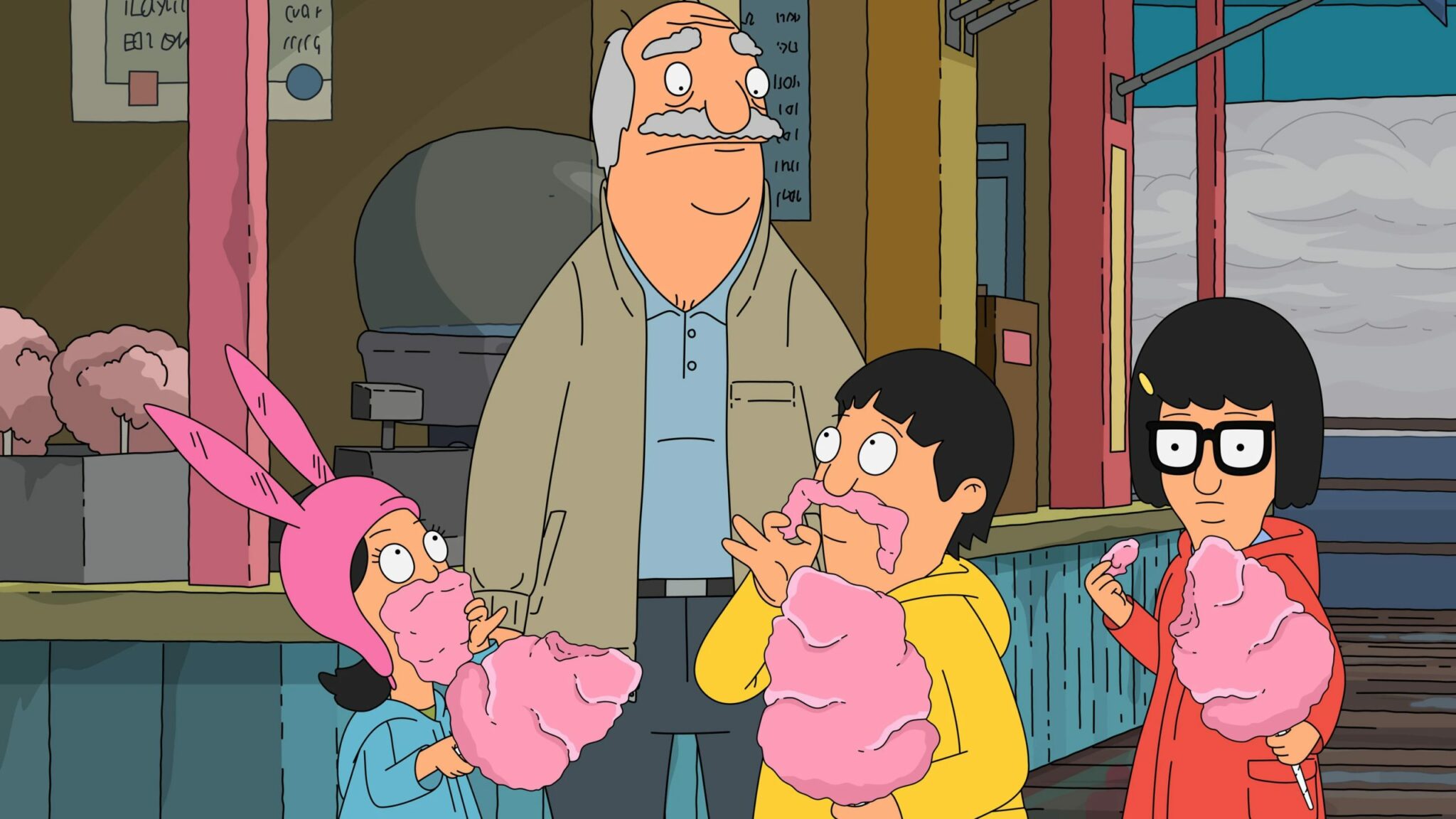 Bob's Burgers: Louise, Big Bob, Gene, and Tina at the wharf