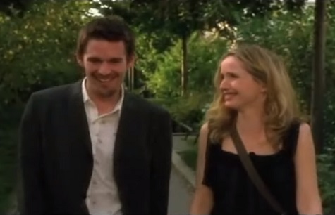 Ethan Hawke and Julie Delpy walk in Before Sunset