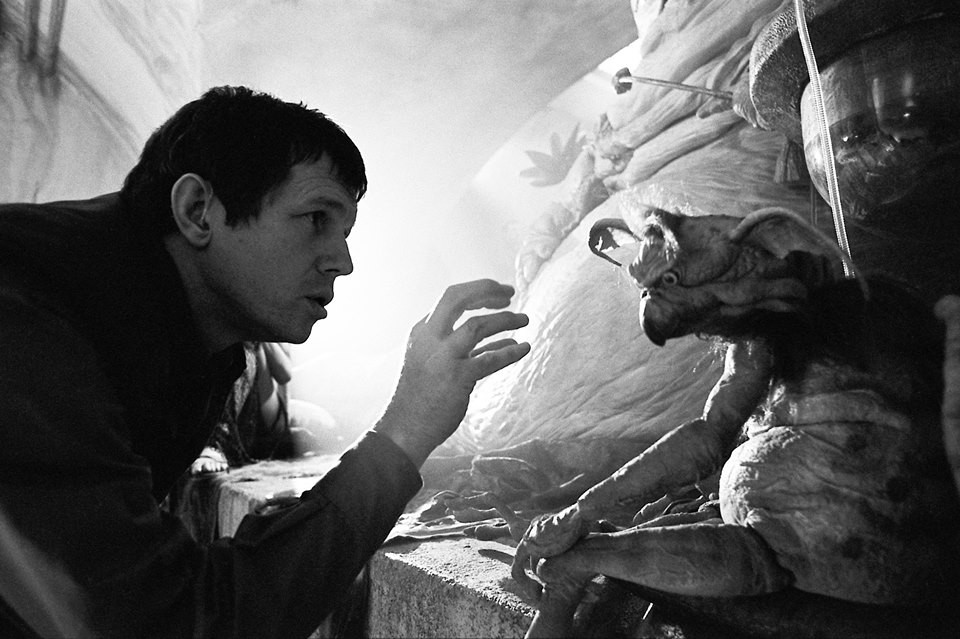 Marquand and an alien puppet.
